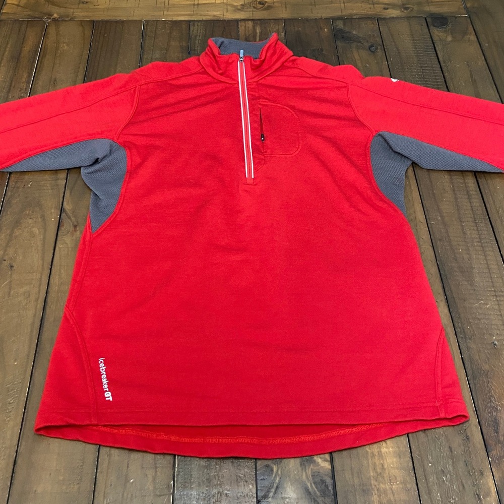 Icebreaker GT 220 Go Tiger Mens Red Merino Wool 1/4 Zip Base Layer Top Large